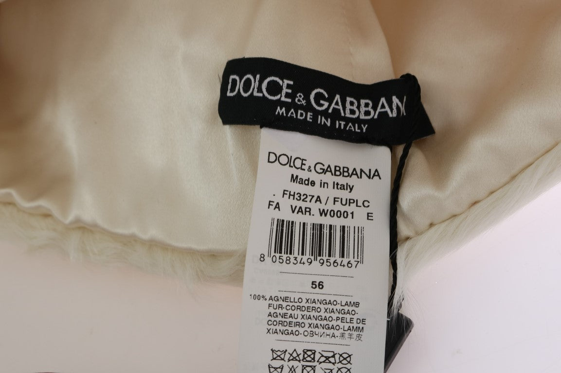 Dolce & Gabbana Weiße Xiangao Lammfell-Mütze
