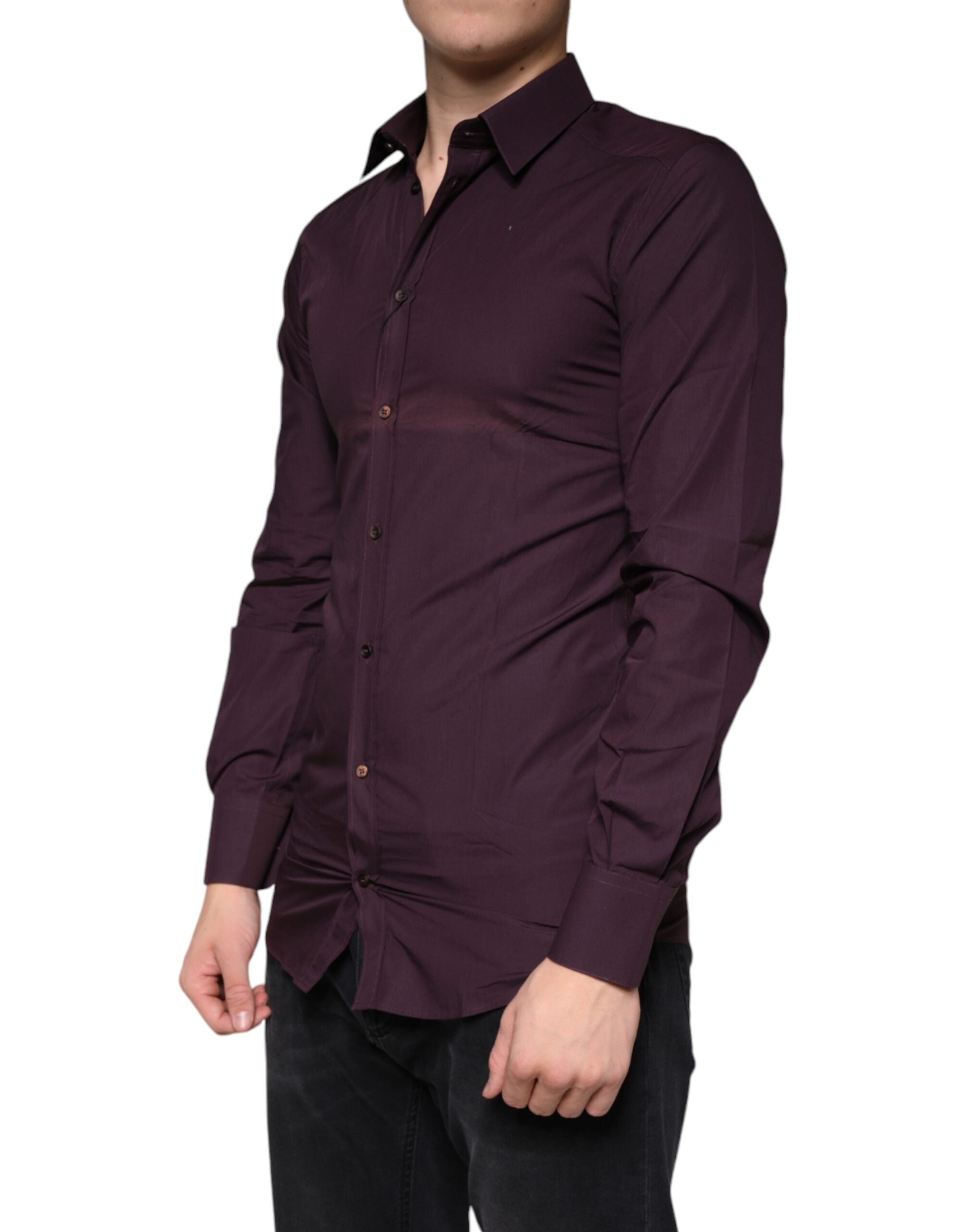Dolce &amp; Gabbana Dark Violet Cotton Dress GOLD Men Formal Shirt