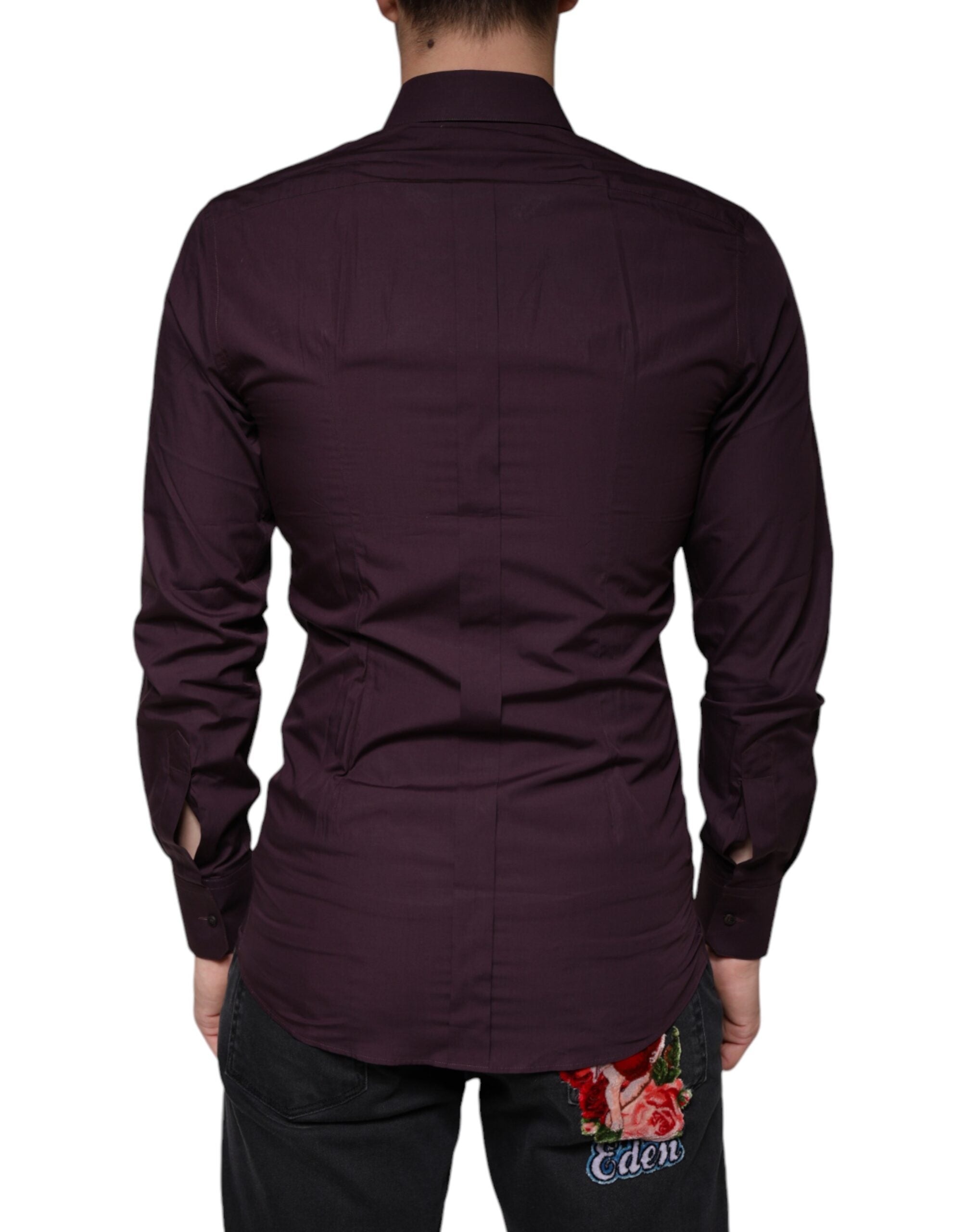 Dolce &amp; Gabbana Dark Violet Cotton Dress GOLD Men Formal Shirt