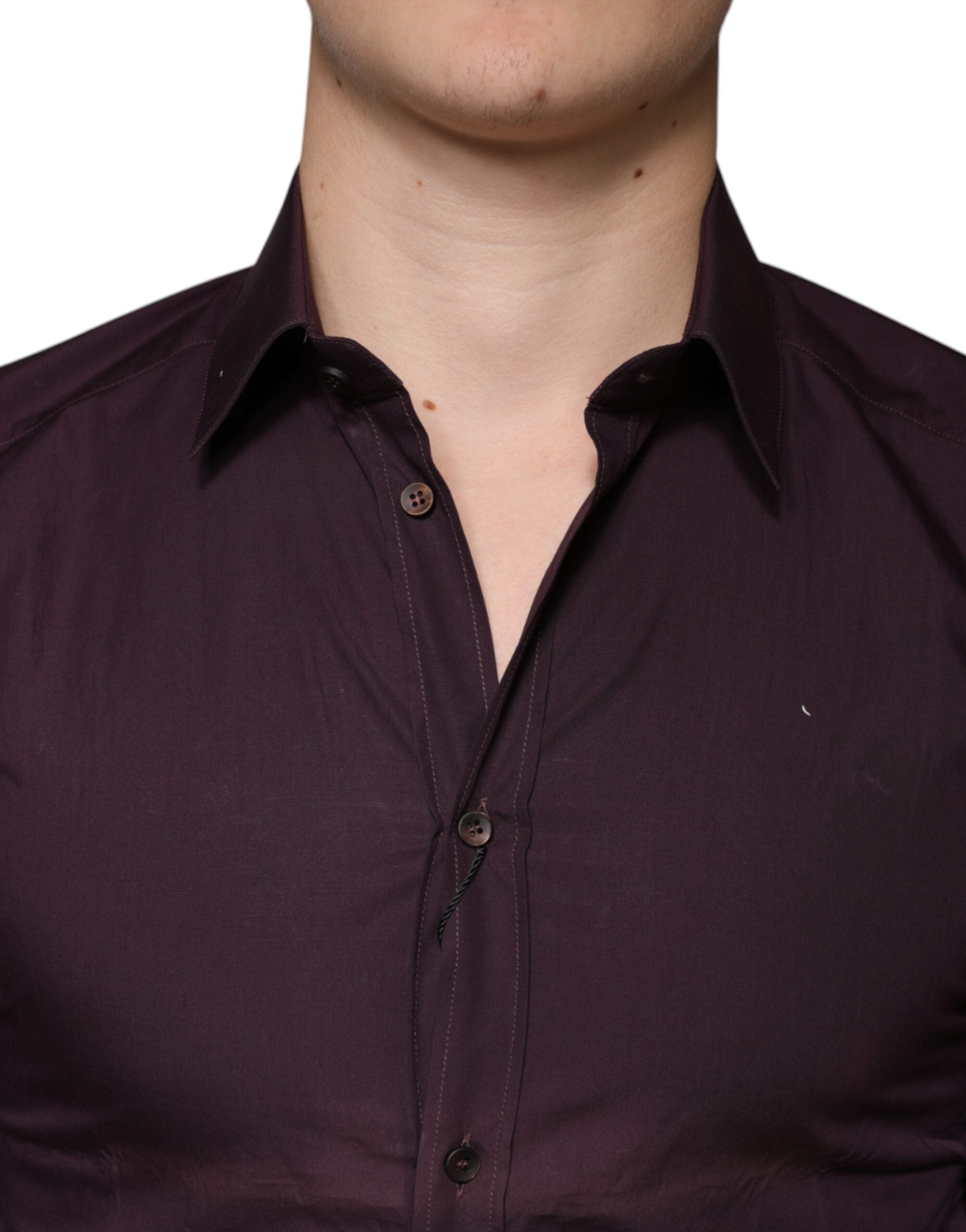 Dolce &amp; Gabbana Dark Violet Cotton Dress GOLD Men Formal Shirt