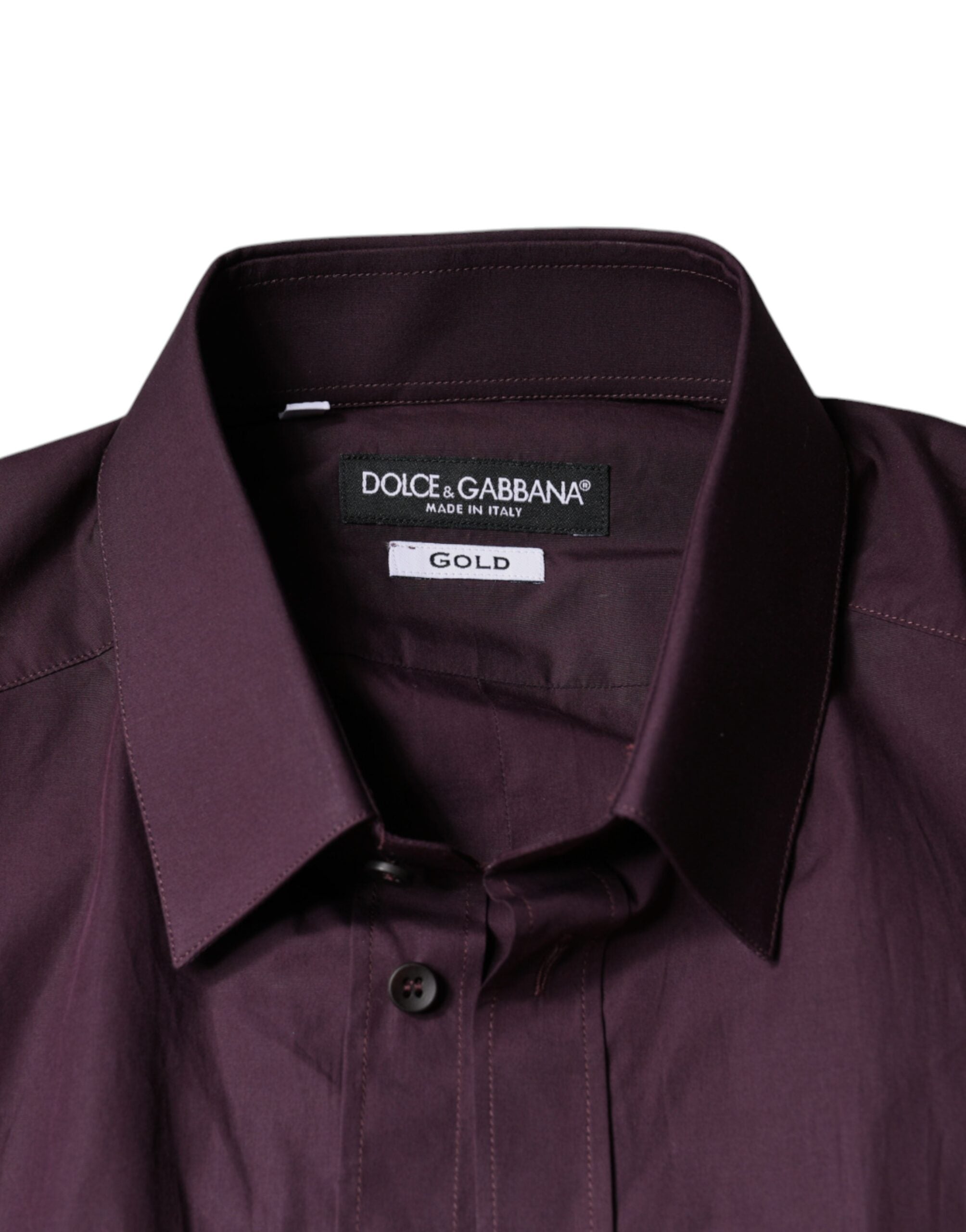 Dolce &amp; Gabbana Dark Violet Cotton Dress GOLD Men Formal Shirt