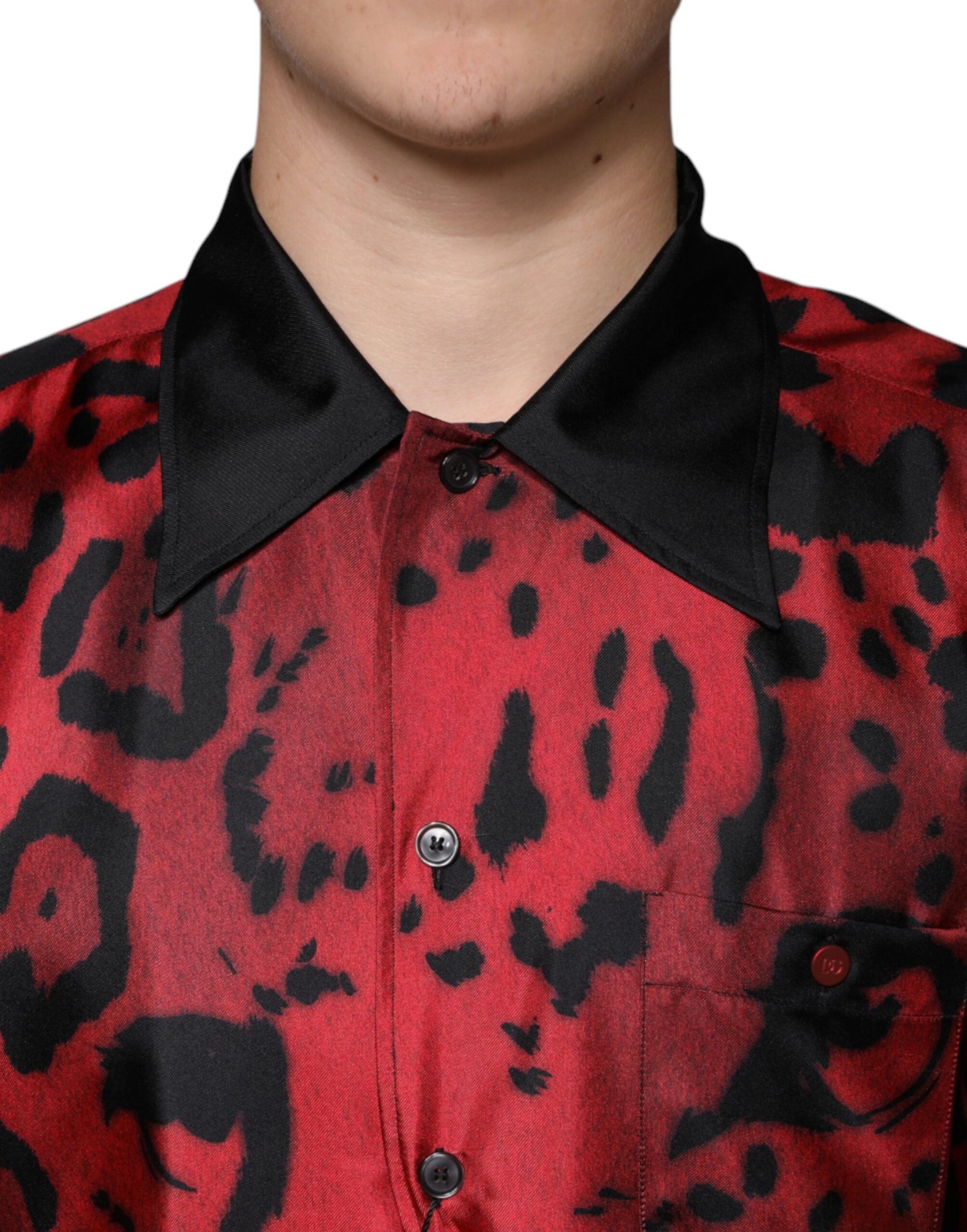Dolce & Gabbana Rotes Leoparden-Seidenhemd mit Knopfleiste Freizeithemd