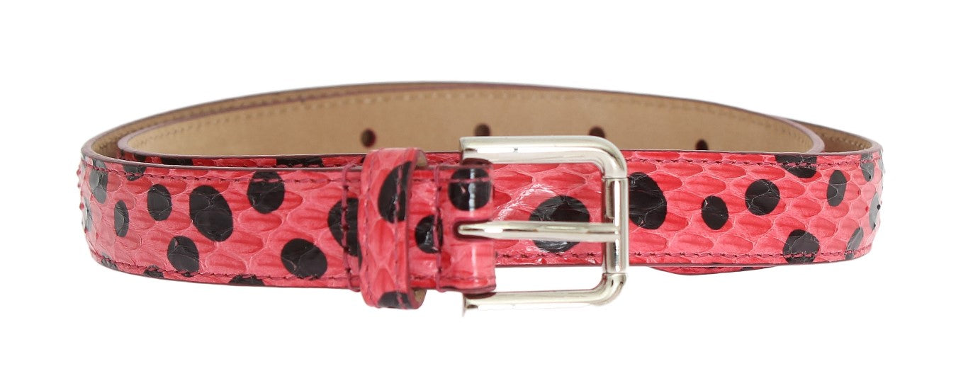 Dolce &amp; Gabbana Pink Polka-Dot Snakeskin Belt with Silver Buckle