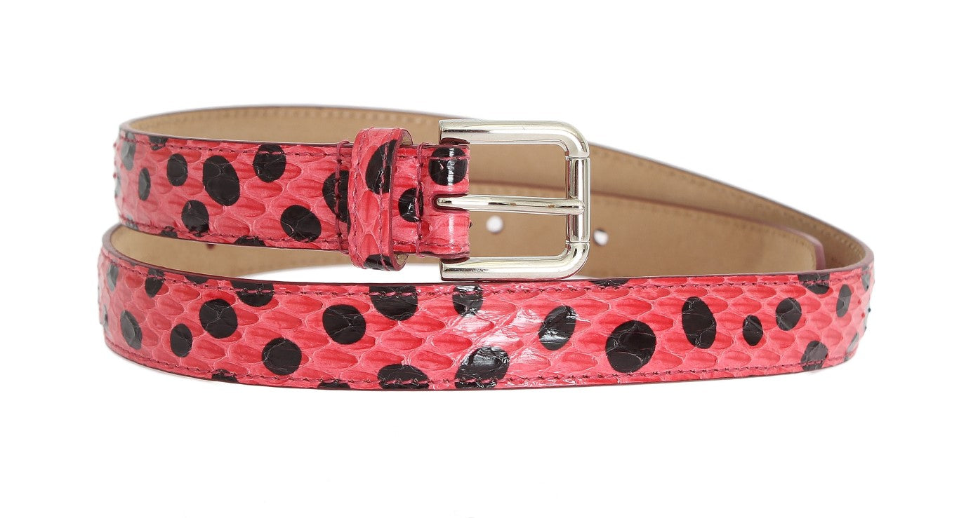 Dolce &amp; Gabbana Pink Polka-Dot Snakeskin Belt with Silver Buckle