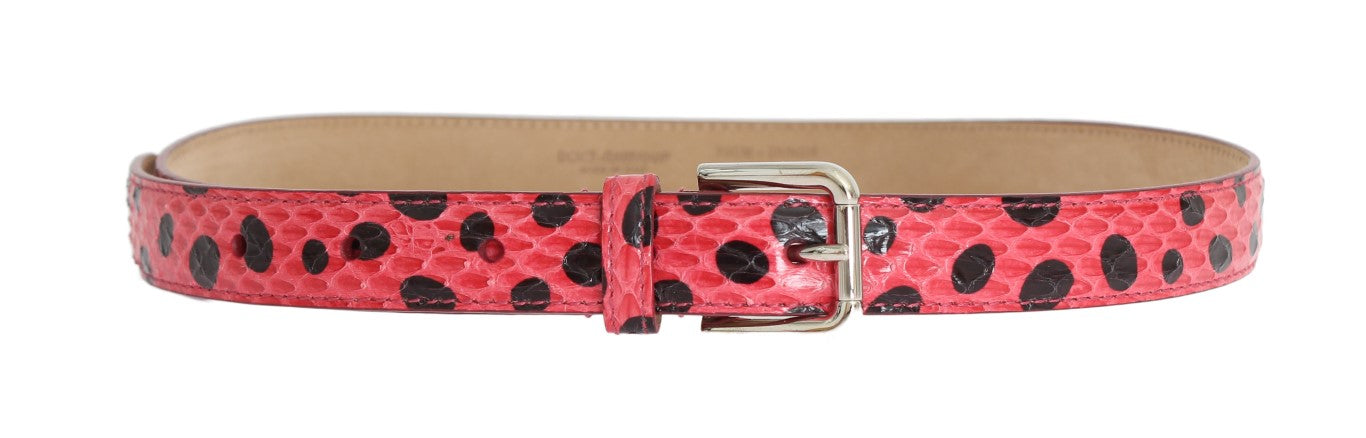 Dolce &amp; Gabbana Pink Polka-Dot Snakeskin Belt with Silver Buckle