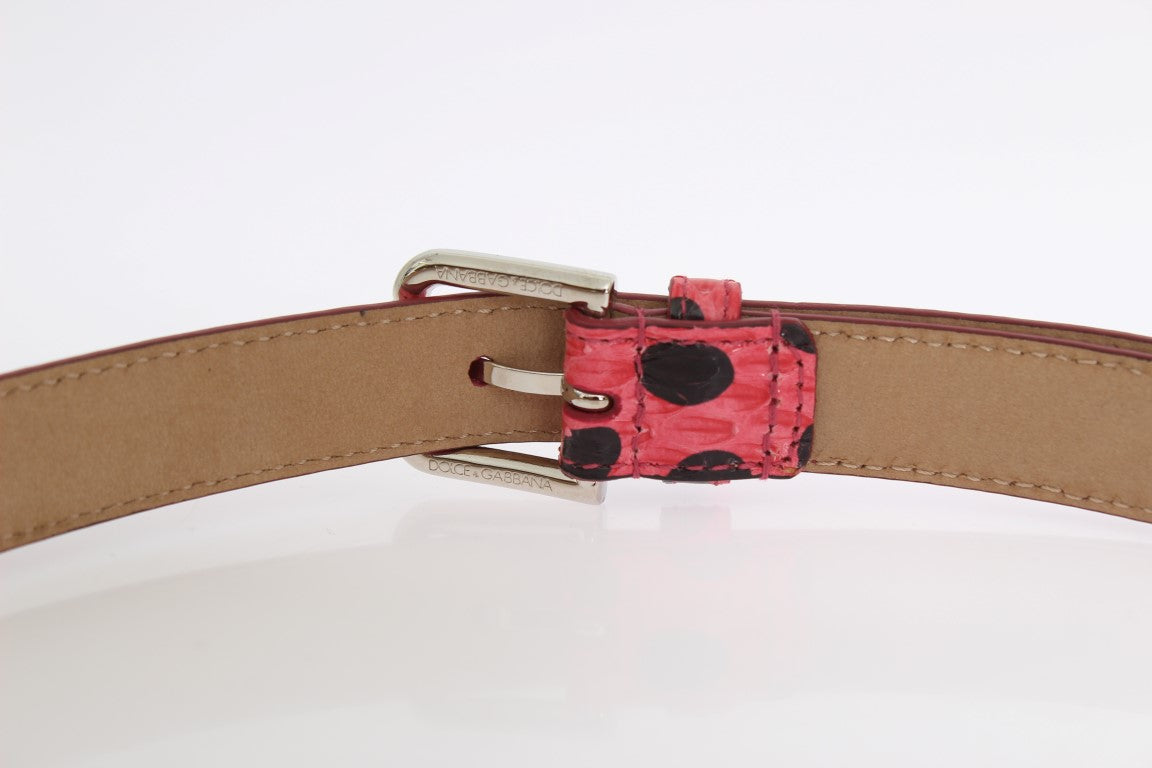 Dolce &amp; Gabbana Pink Polka-Dot Snakeskin Belt with Silver Buckle