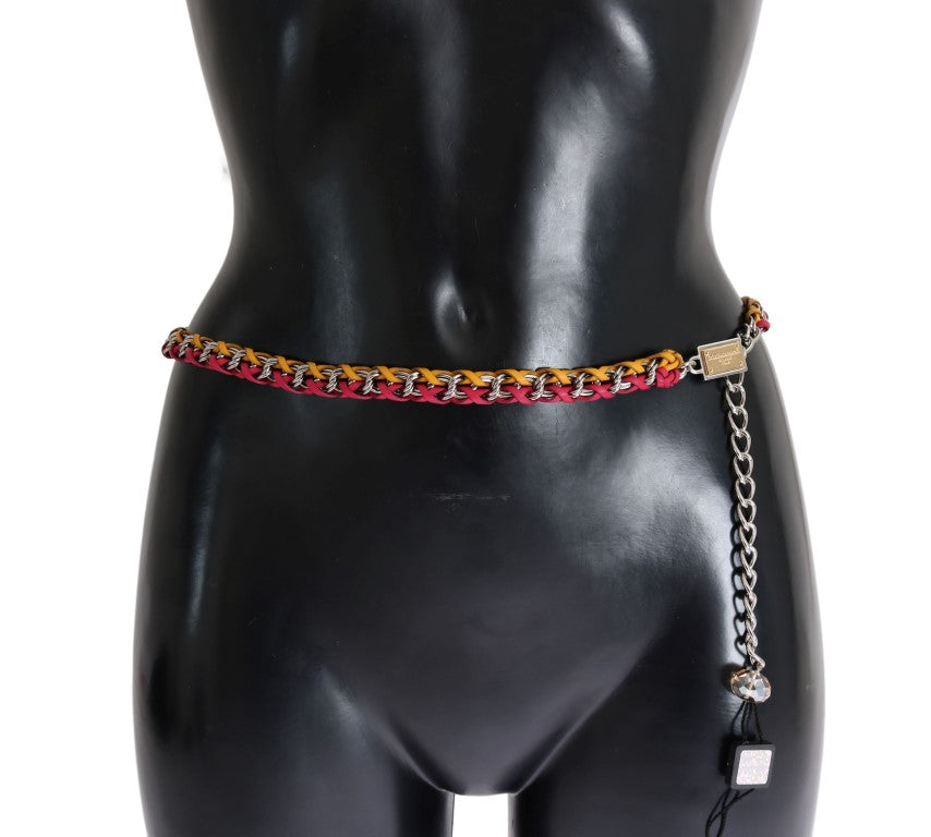 Dolce &amp; Gabbana Red Yellow Leather Crystal Belt