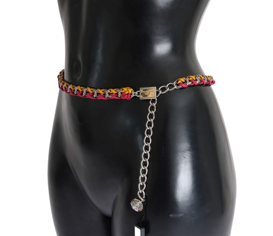 Dolce &amp; Gabbana Red Yellow Leather Crystal Belt