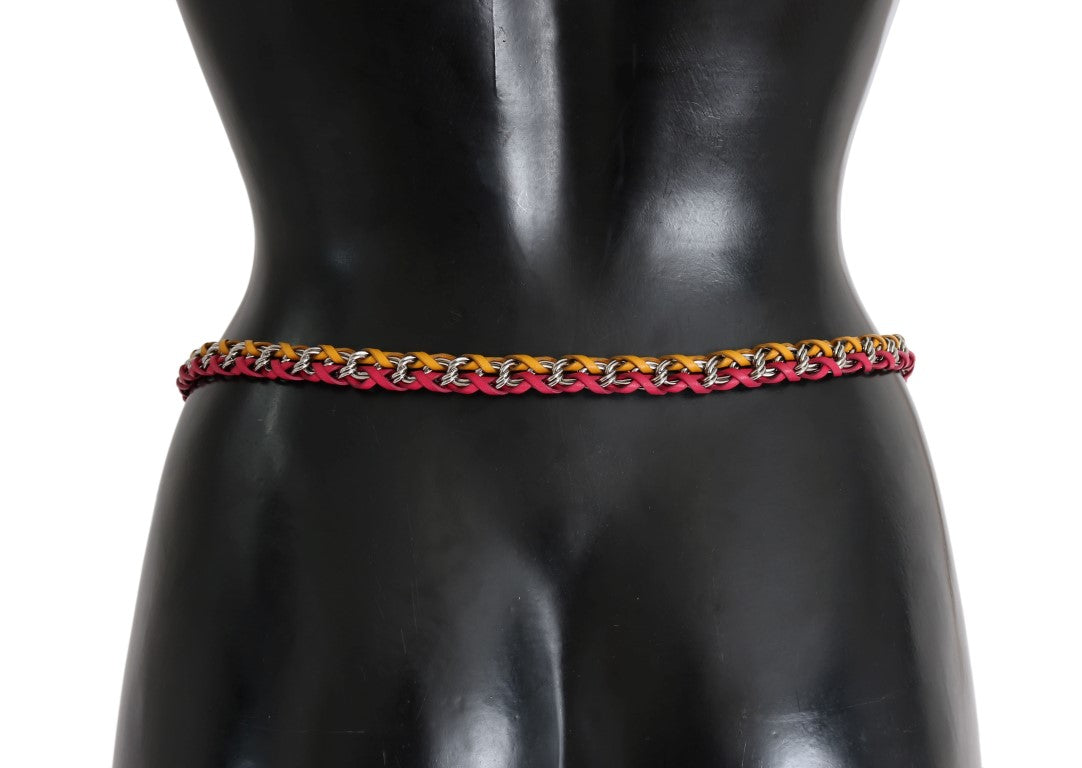 Dolce &amp; Gabbana Red Yellow Leather Crystal Belt