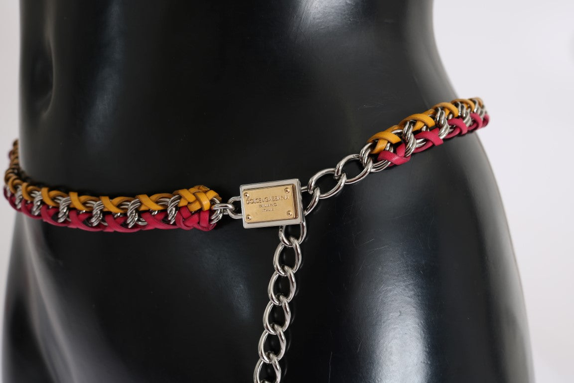 Dolce &amp; Gabbana Red Yellow Leather Crystal Belt