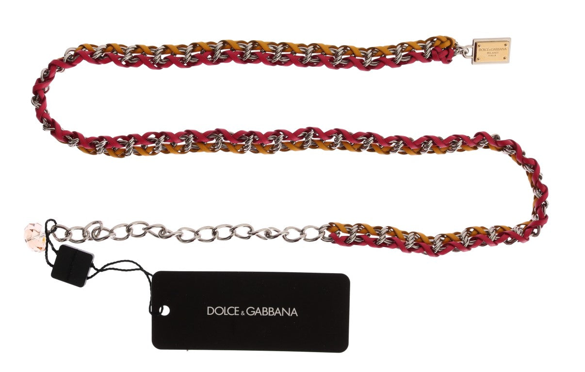 Dolce &amp; Gabbana Red Yellow Leather Crystal Belt