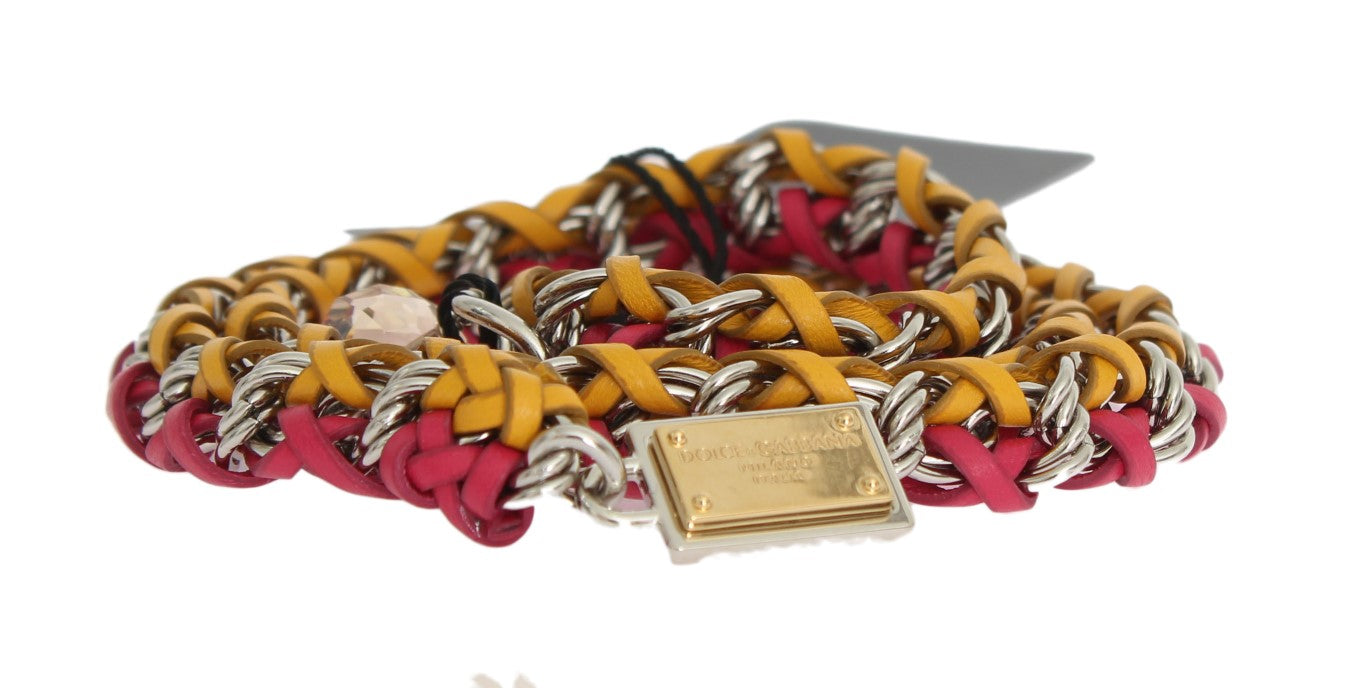 Dolce &amp; Gabbana Red Yellow Leather Crystal Belt