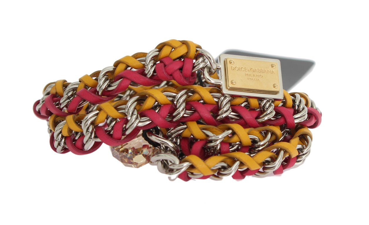 Dolce &amp; Gabbana Red Yellow Leather Crystal Belt