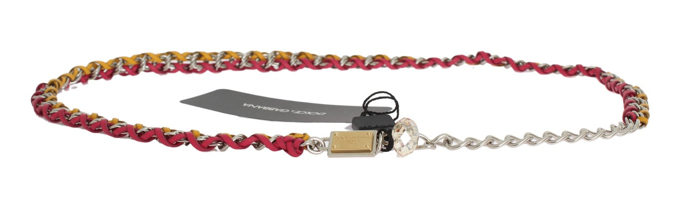 Dolce &amp; Gabbana Red Yellow Leather Crystal Belt