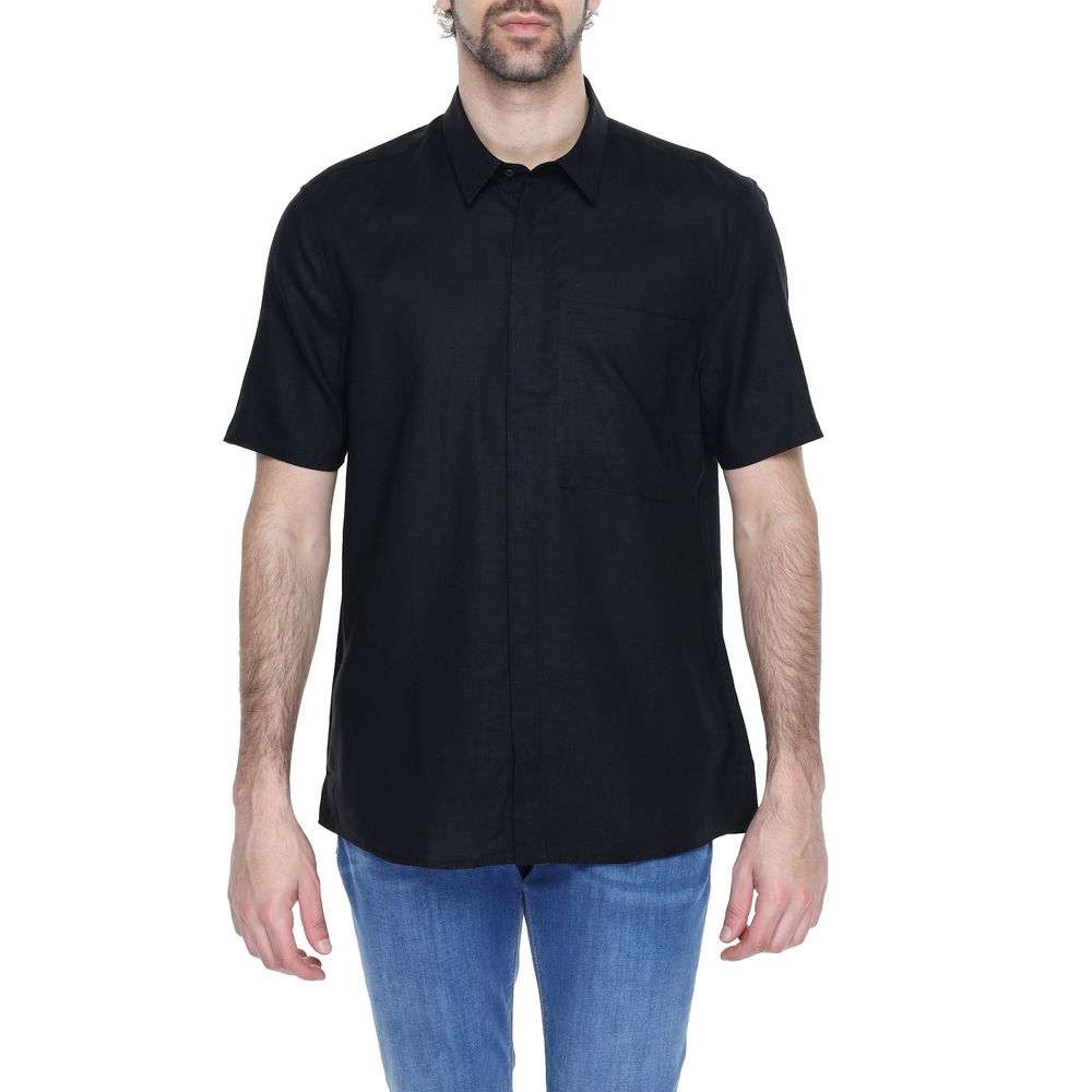 Antony Morato black linen short-sleeved shirt