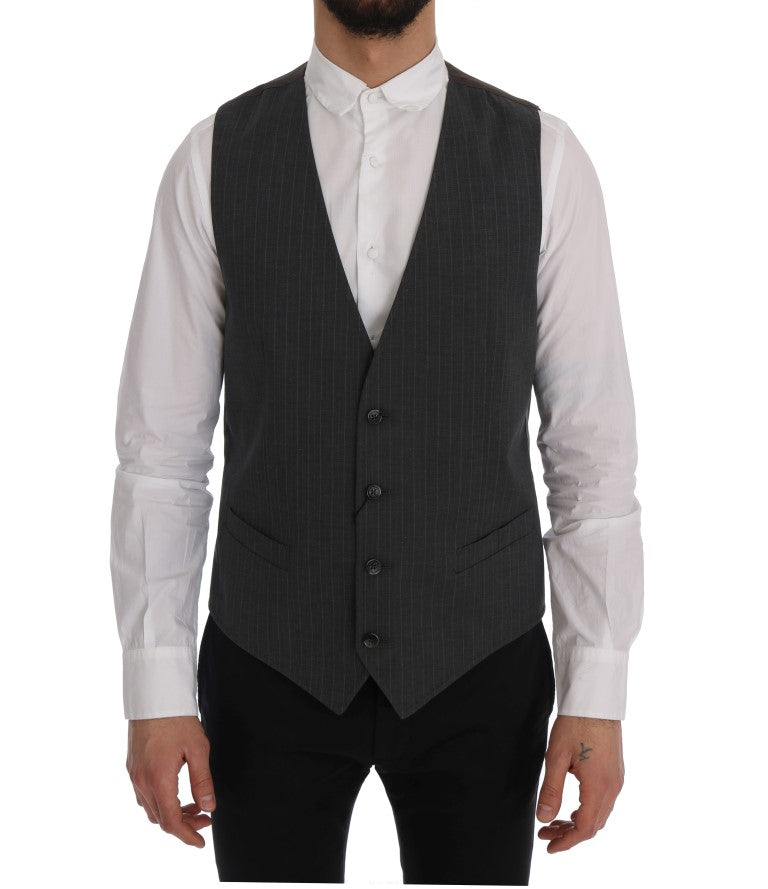 Dolce &amp; Gabbana Grey STAFF Cotton Vest with Stripes