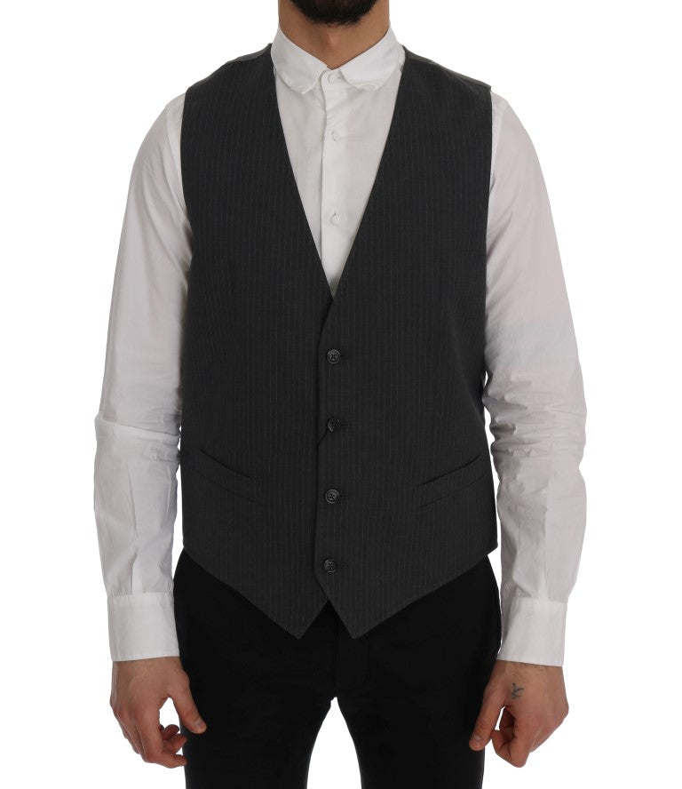 Dolce &amp; Gabbana Grey STAFF Cotton Vest with Stripes