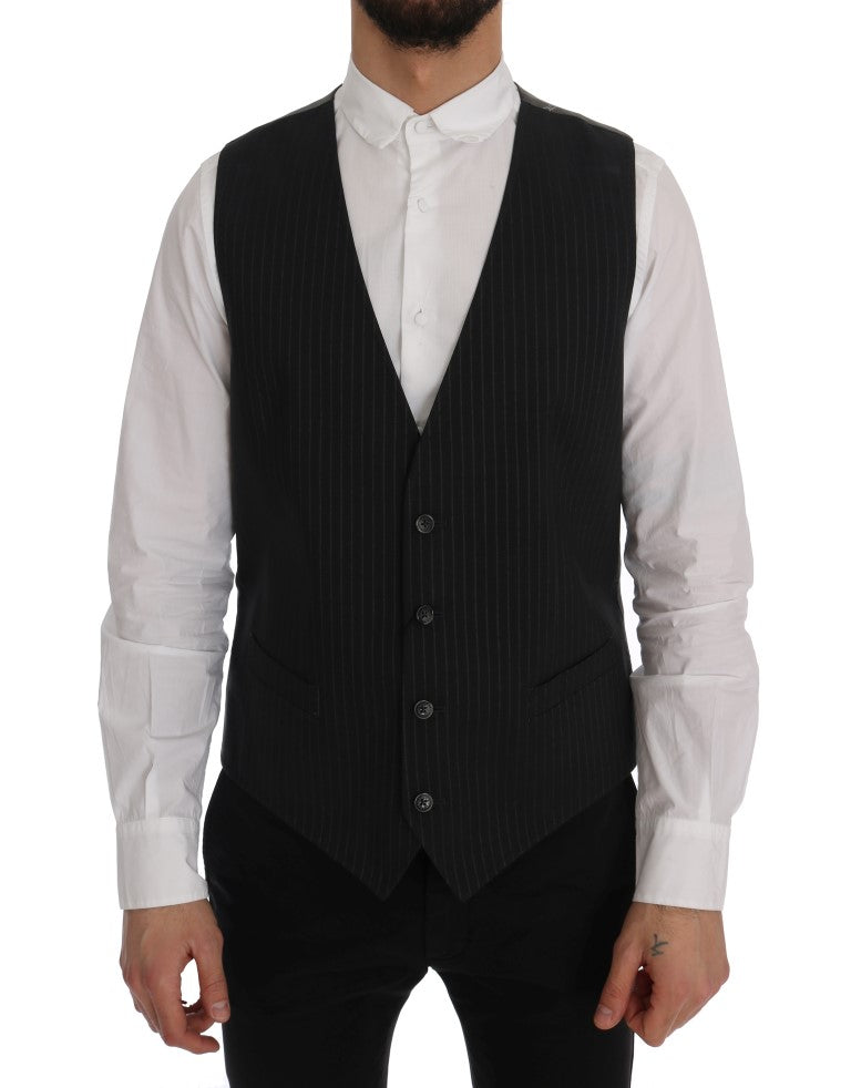 Dolce &amp; Gabbana Grey STAFF Cotton Vest with Stripes