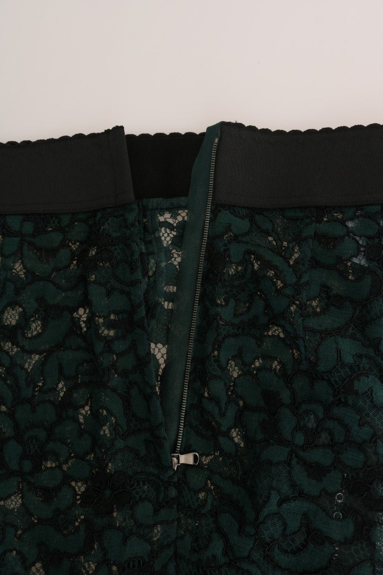Dolce & Gabbana Grüne Leggings mit floraler Spitze Hose