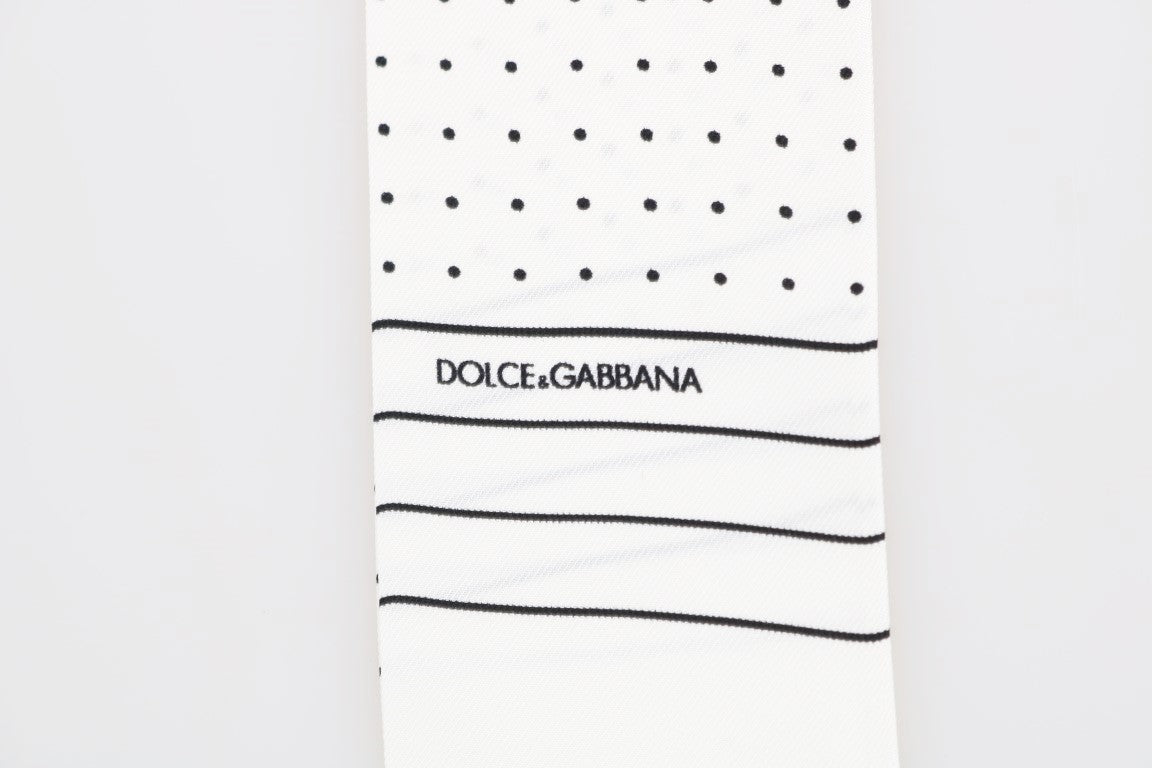 Dolce & Gabbana Weißes gepunktetes Seiden-Skinny-Tuch