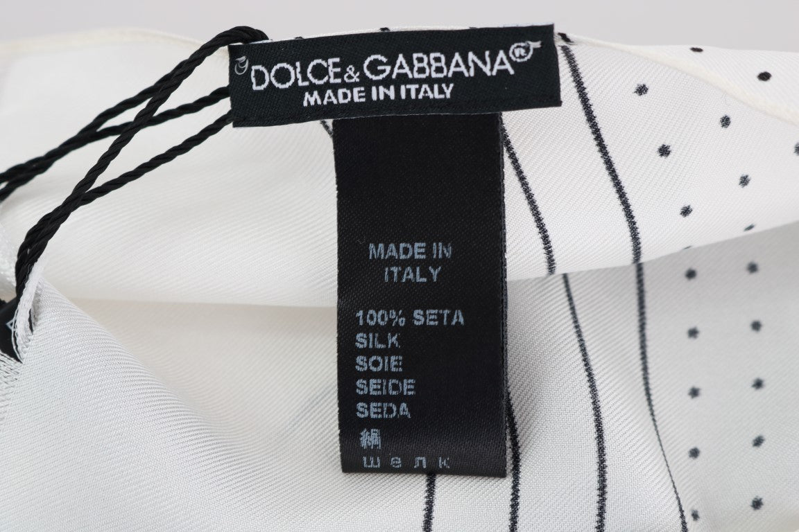 Dolce & Gabbana Weißes gepunktetes Seiden-Skinny-Tuch