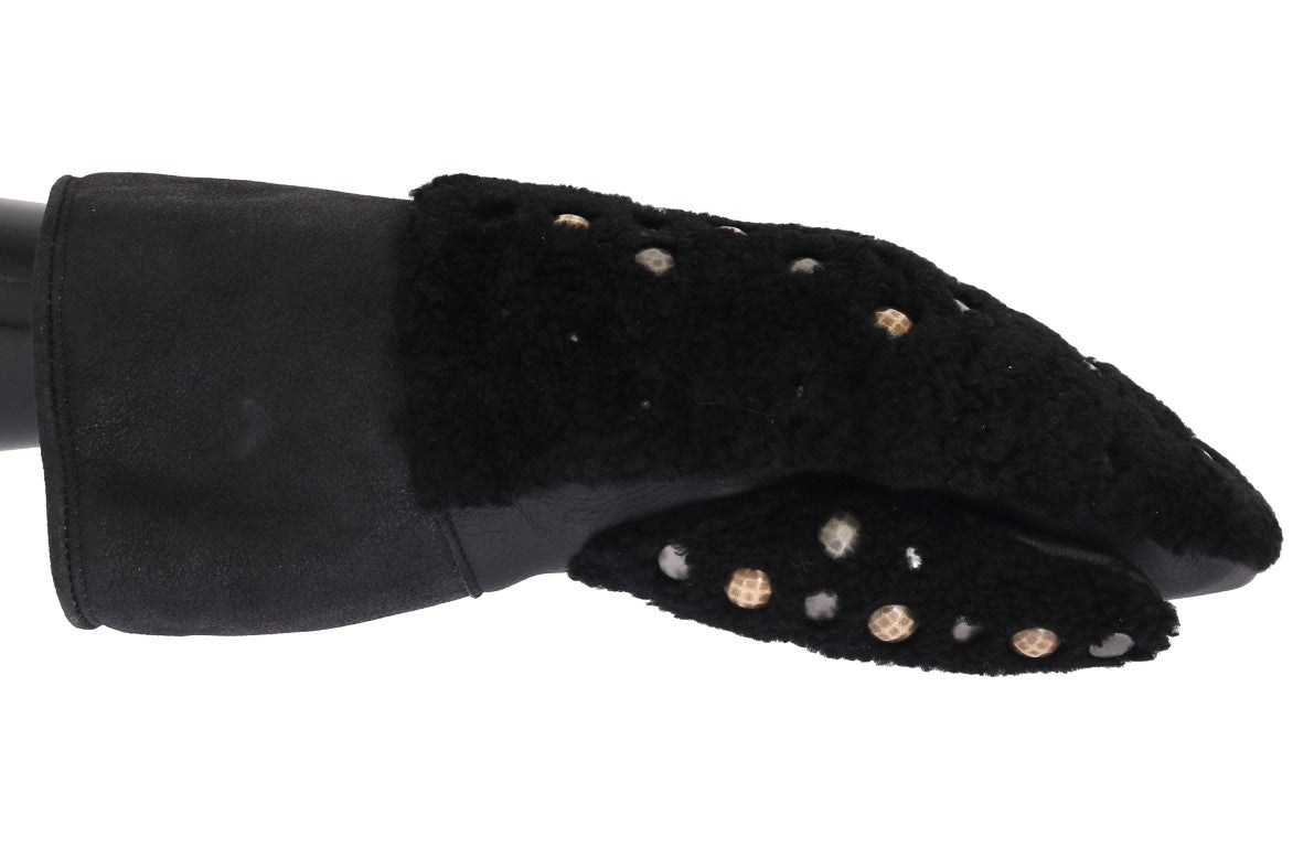 Dolce & Gabbana Schwarze Leder-Shearling-Handschuhe mit Nieten