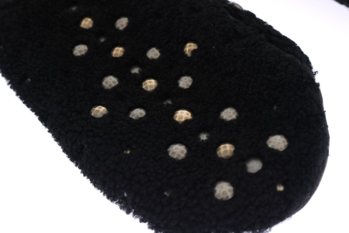 Dolce &amp; Gabbana Black Leather Shearling Gloves with Studs