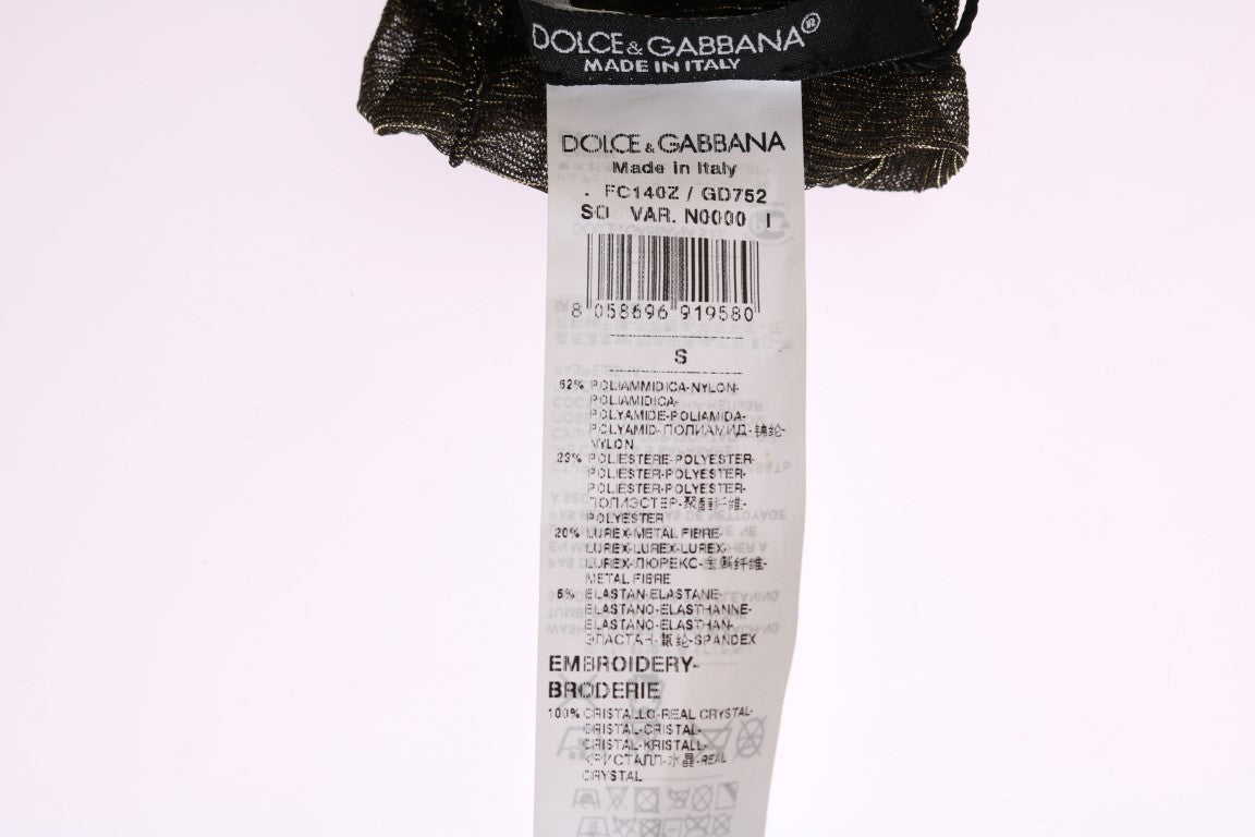 Dolce &amp; Gabbana Black Stretch Floral Socks with Clear Crystal