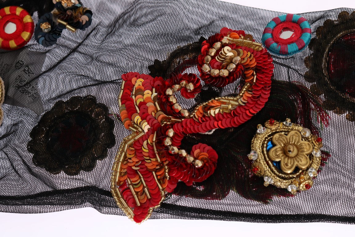 Dolce & Gabbana Schwarze Stretch Carretto Crystal Socken