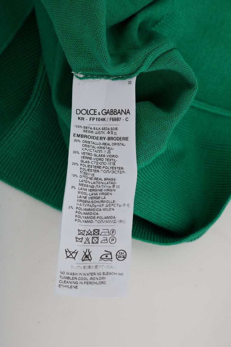 Dolce & Gabbana Grüner Seiden-Kristall-Bananen-Pullover