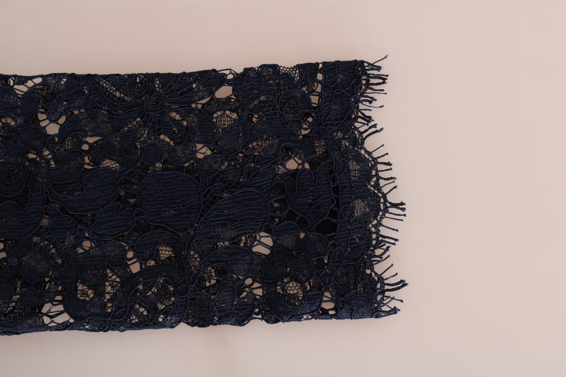 Dolce & Gabbana Blaues Taormina Etuikleid aus geblümter Spitze