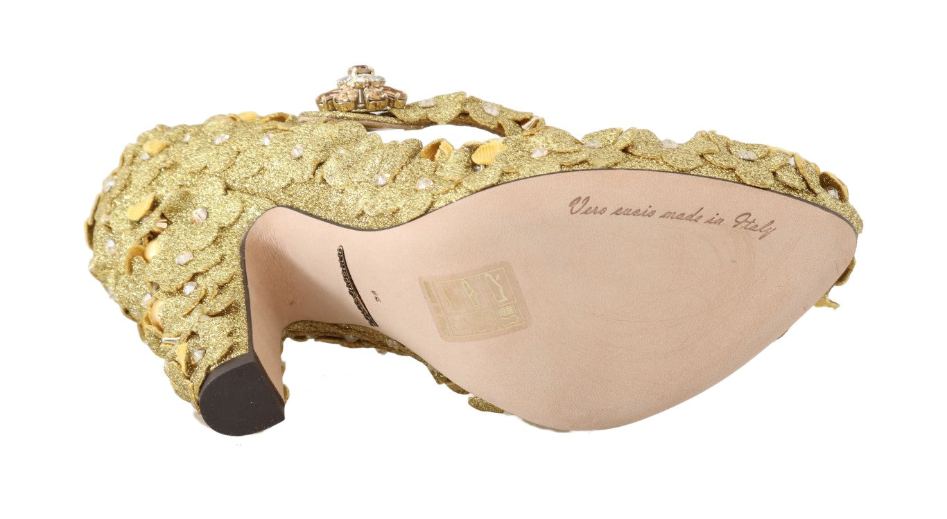Dolce & Gabbana Gold Floral Kristall Mary Janes Pumps