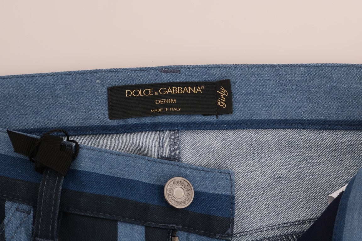 Dolce & Gabbana Blaue GIRLY Jeans aus gestreifter Baumwolle