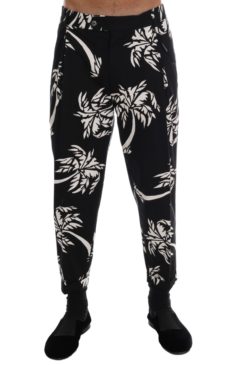 Dolce &amp; Gabbana Black Tree cotton stretch trousers