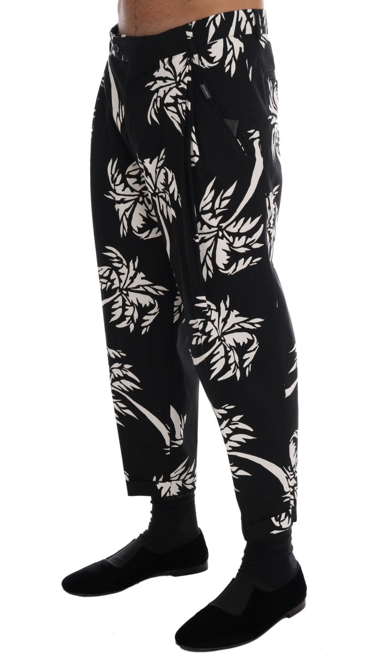 Dolce &amp; Gabbana Black Tree cotton stretch trousers