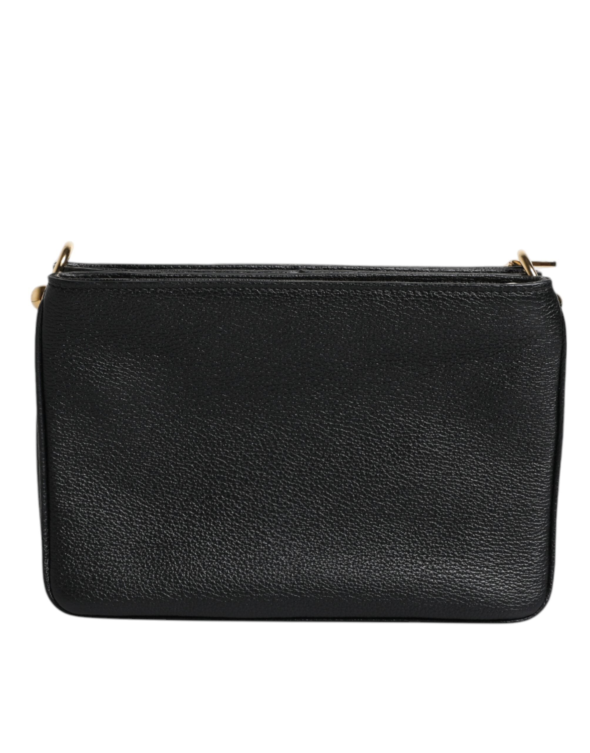 Dolce & Gabbana Schwarzes Narbenleder Logo-Plakette Clutch Bag