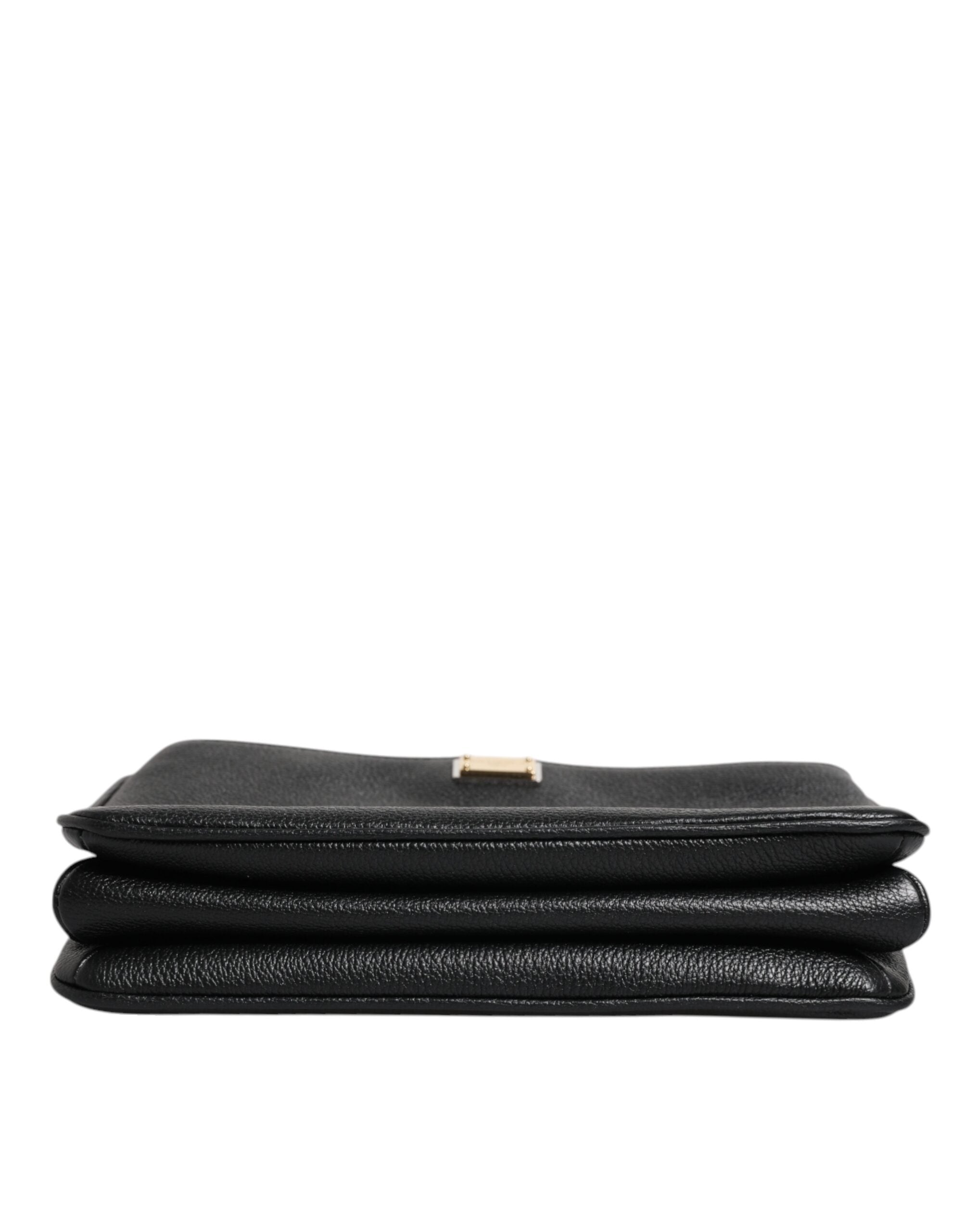 Dolce & Gabbana Schwarzes Narbenleder Logo-Plakette Clutch Bag