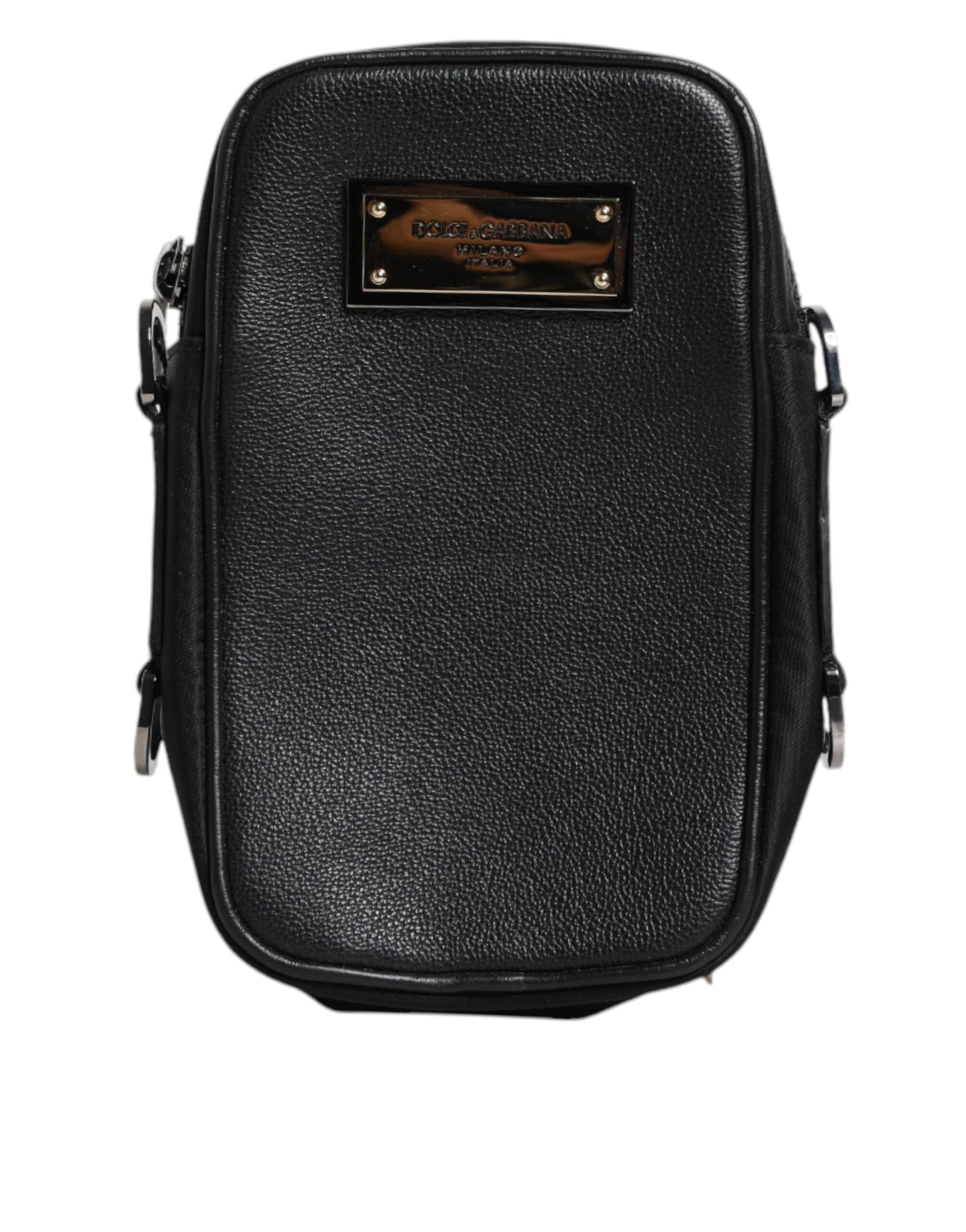 Dolce & Gabbana Schwarzes Narbenleder Logo-Plakette Clutch Bag