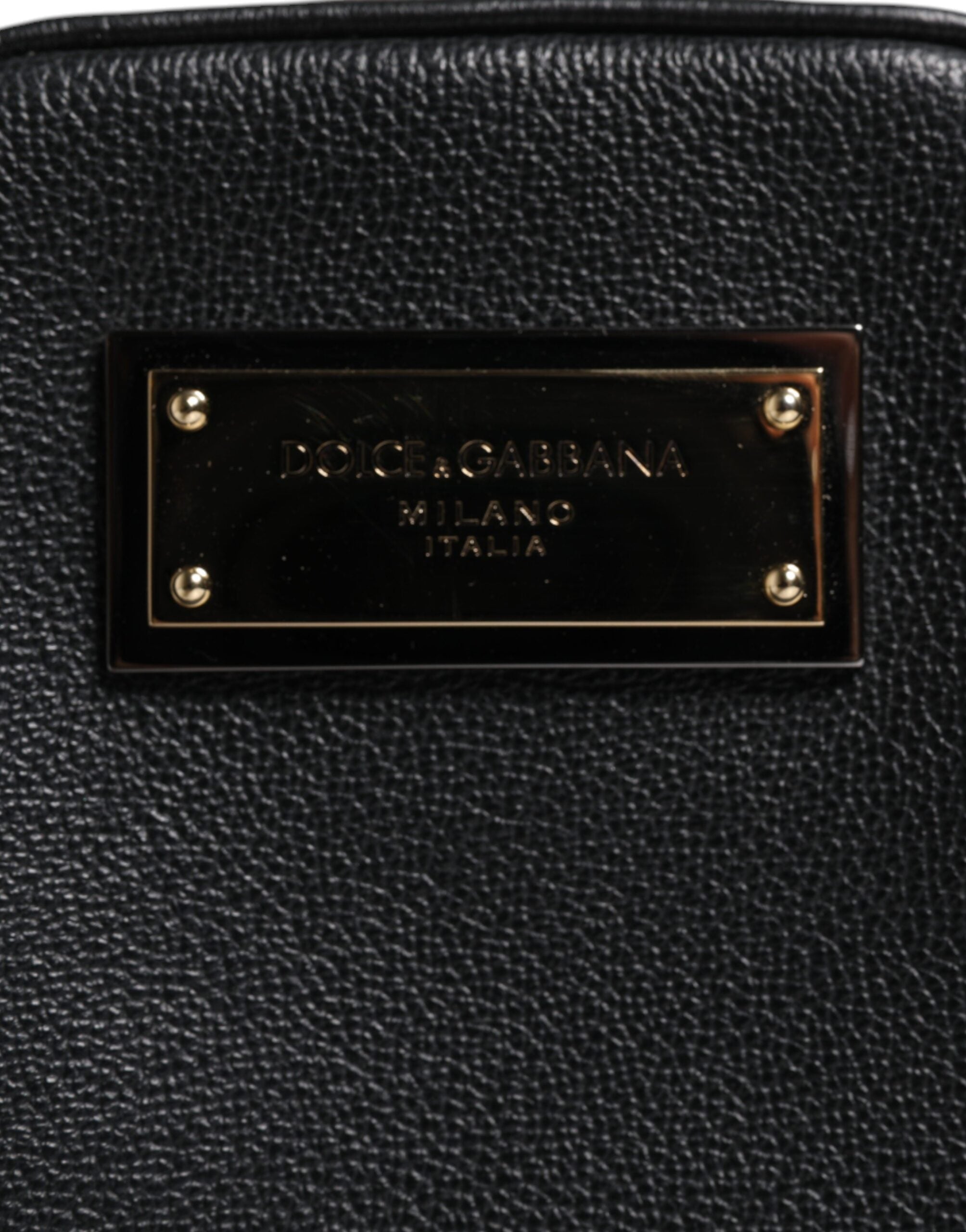 Dolce & Gabbana Schwarzes Narbenleder Logo-Plakette Clutch Bag