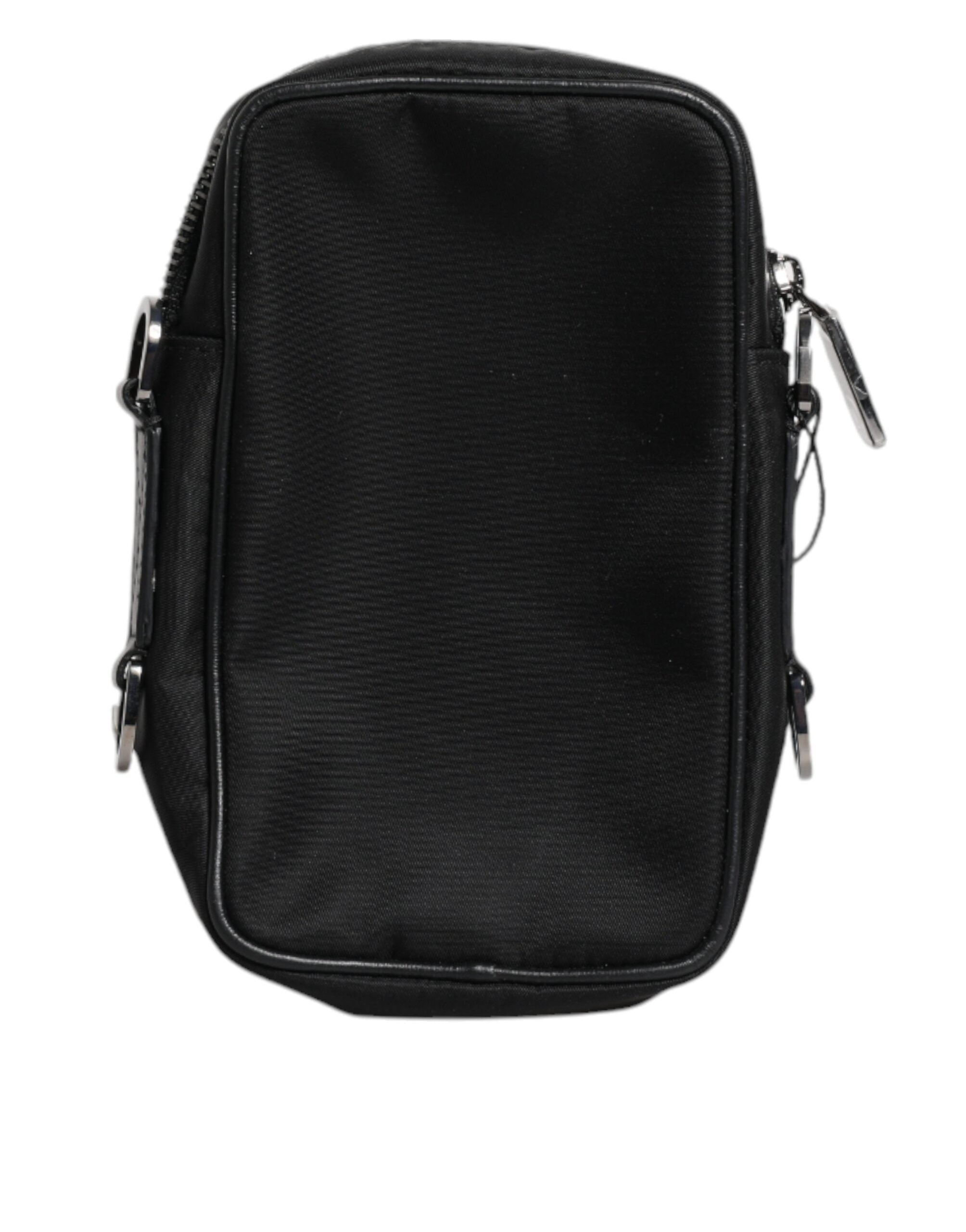 Dolce & Gabbana Schwarzes Narbenleder Logo-Plakette Clutch Bag