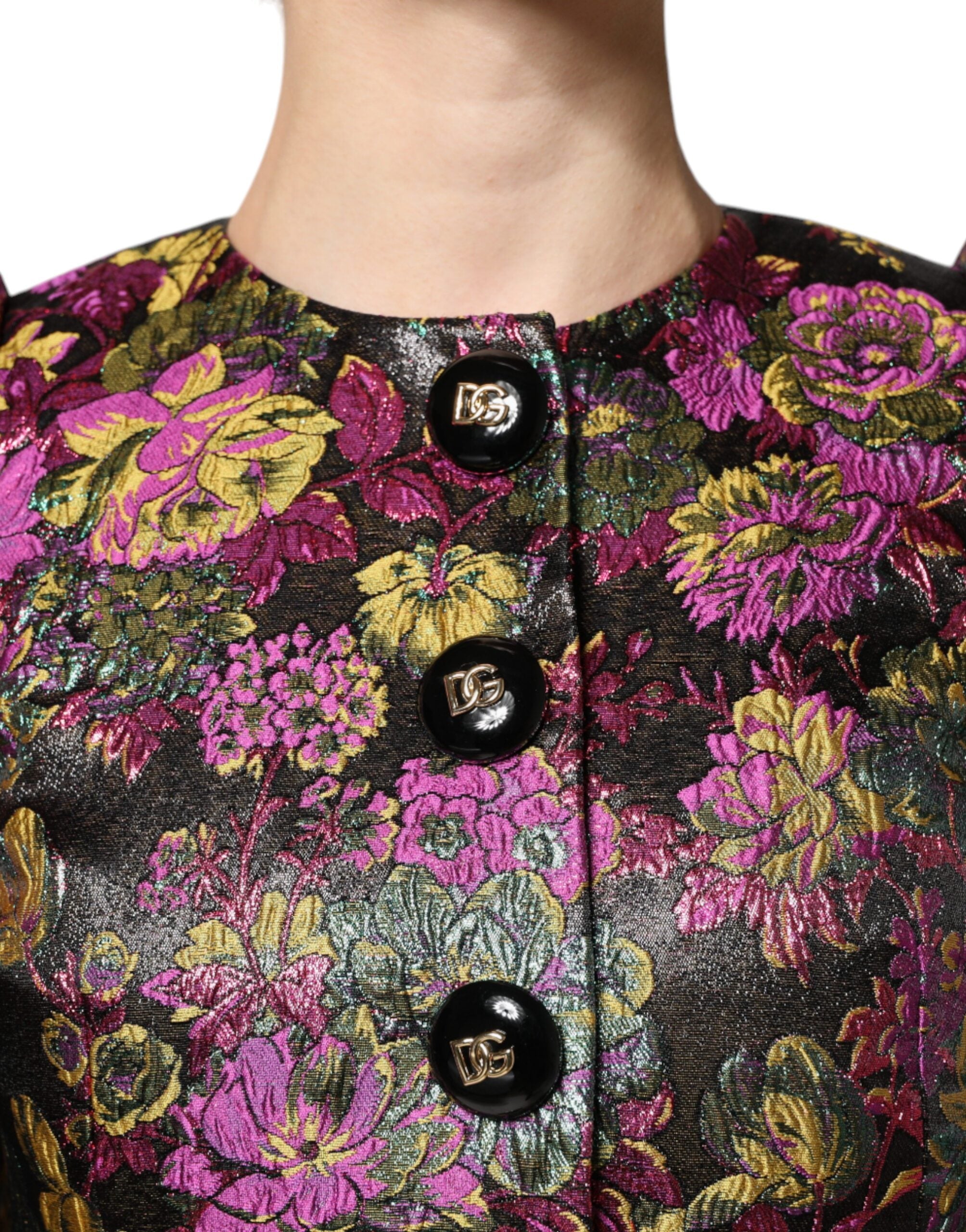 Dolce & Gabbana Gekürzte Jacke aus mehrfarbigem Blumen-Jacquard