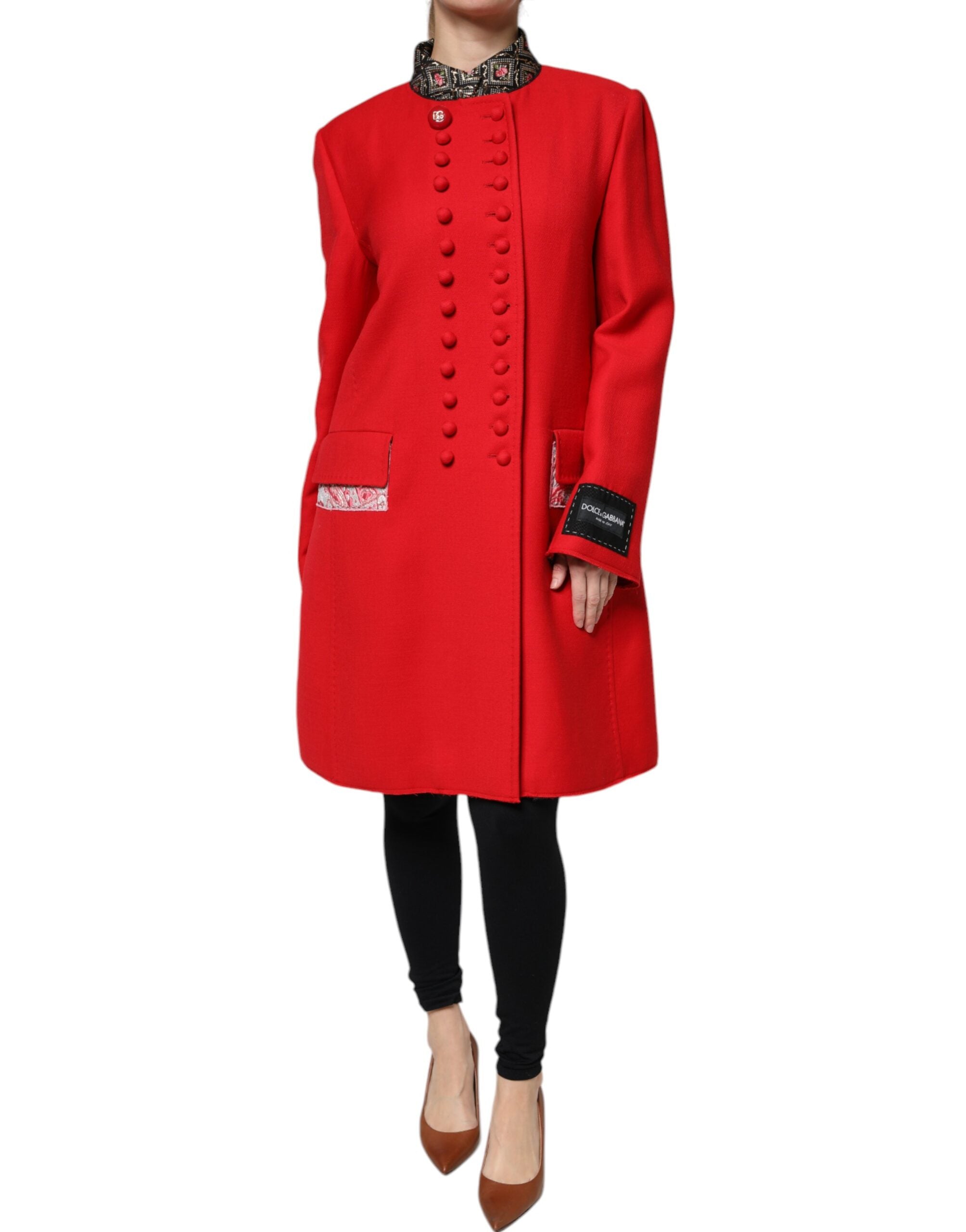Dolce &amp; Gabbana Red Jacquard Wool Women's Trench Coat Jacket