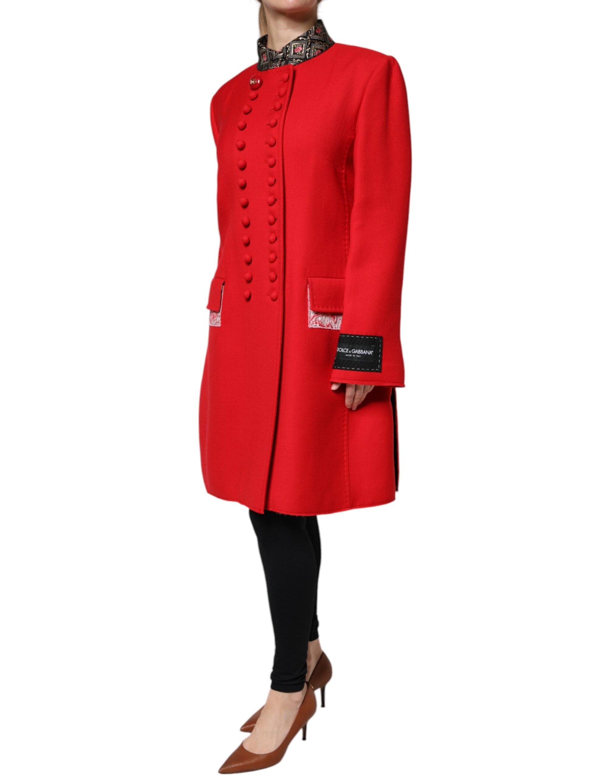 Dolce &amp; Gabbana Red Jacquard Wool Women's Trench Coat Jacket