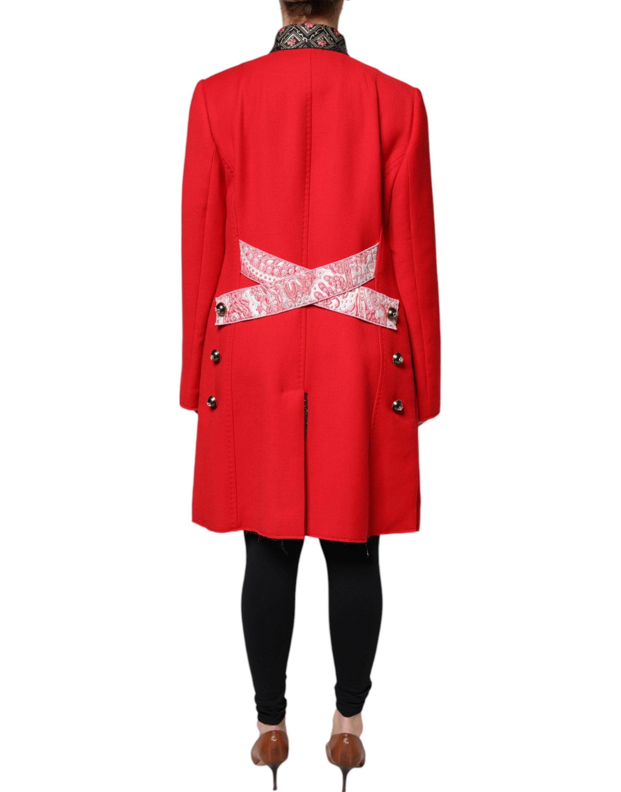 Dolce &amp; Gabbana Red Jacquard Wool Women's Trench Coat Jacket