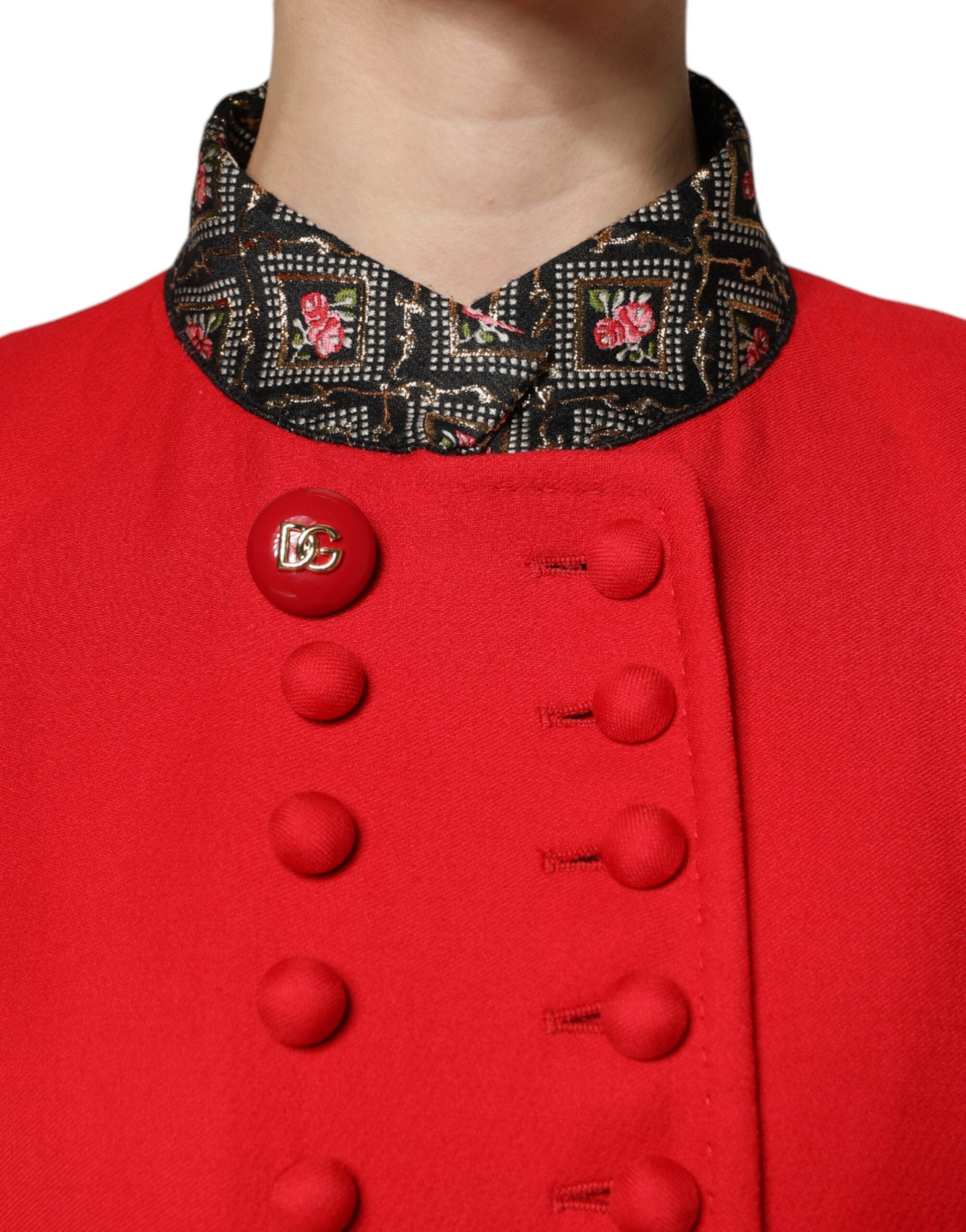 Dolce &amp; Gabbana Red Jacquard Wool Women's Trench Coat Jacket