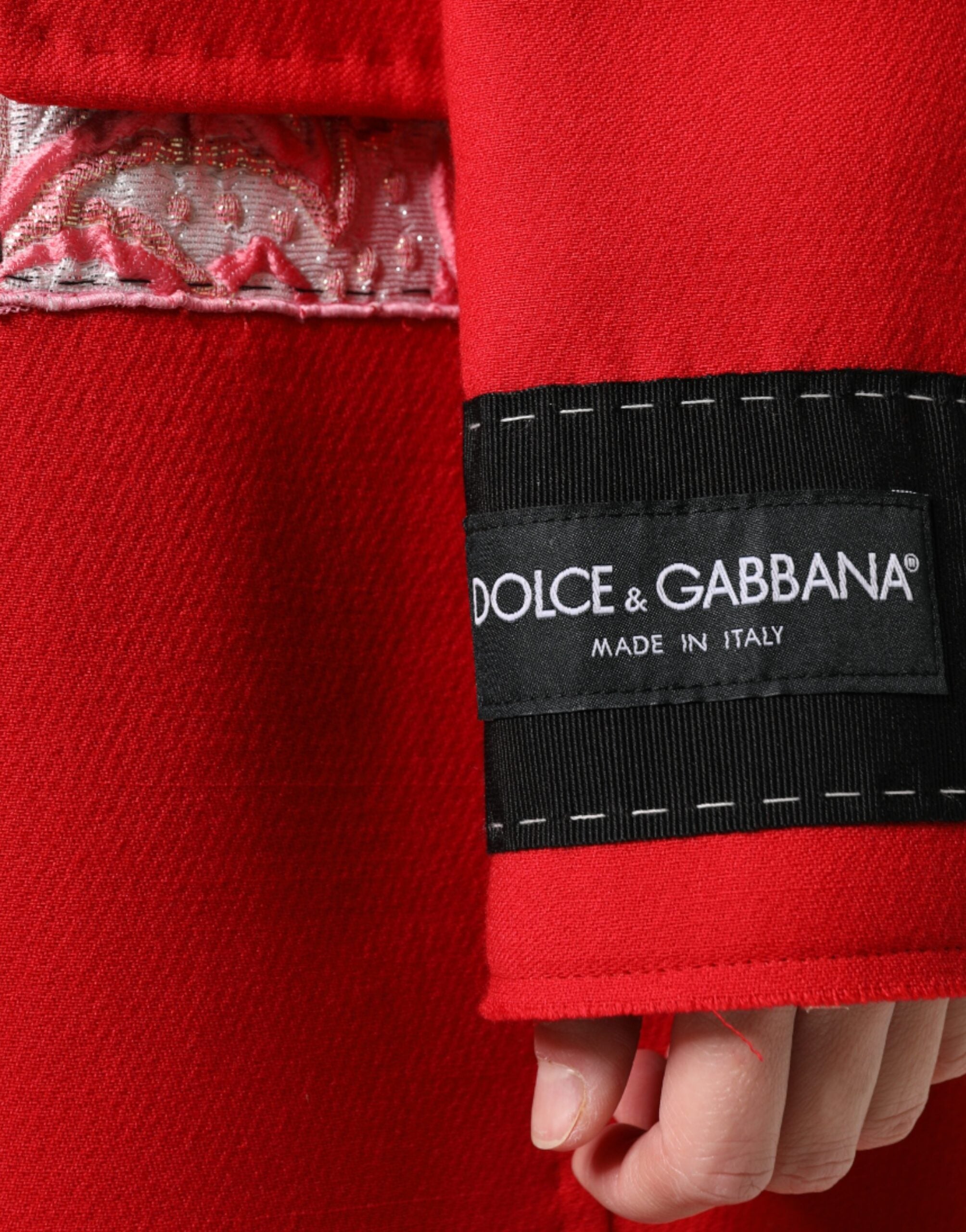 Dolce &amp; Gabbana Red Jacquard Wool Women's Trench Coat Jacket