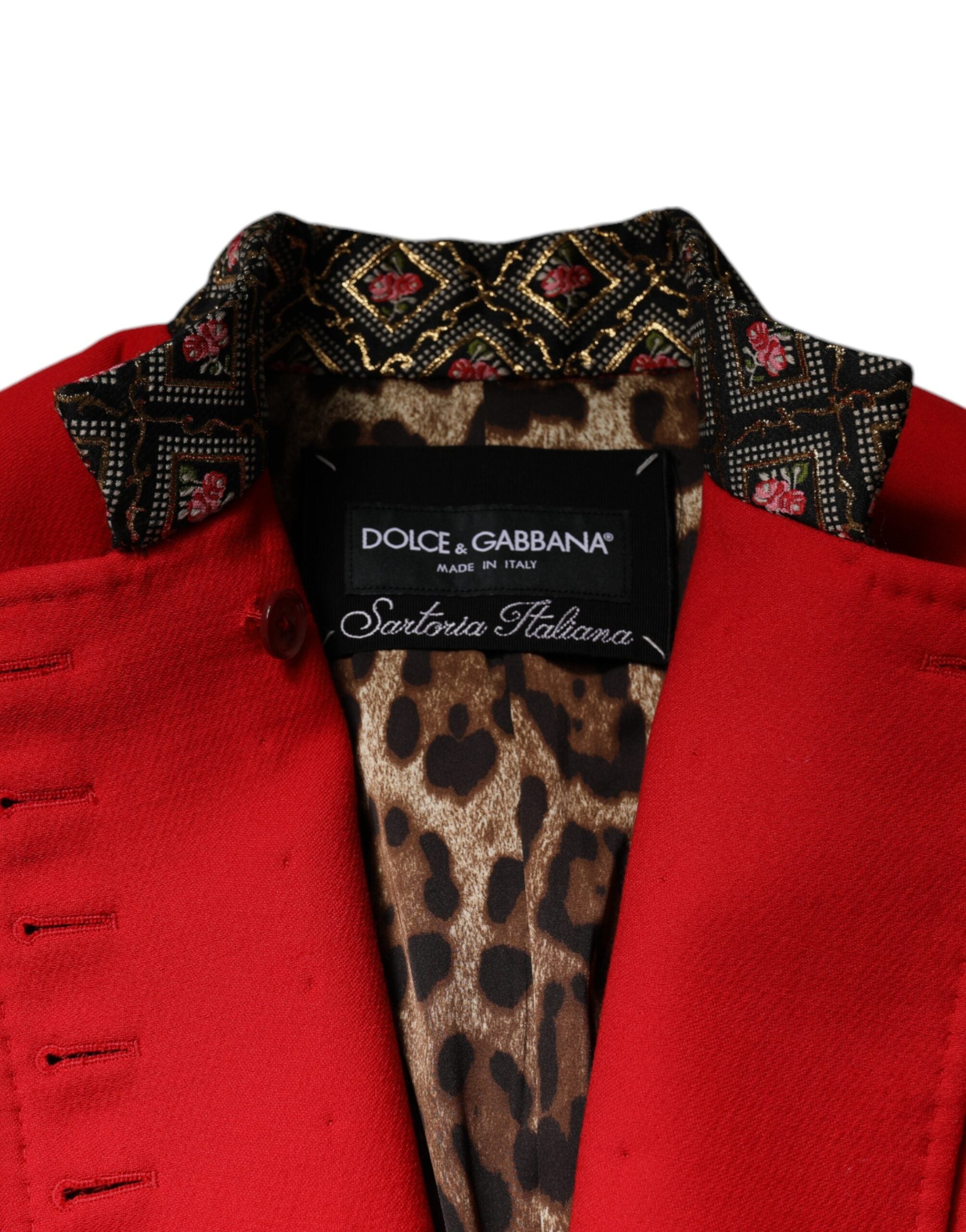 Dolce &amp; Gabbana Red Jacquard Wool Women's Trench Coat Jacket