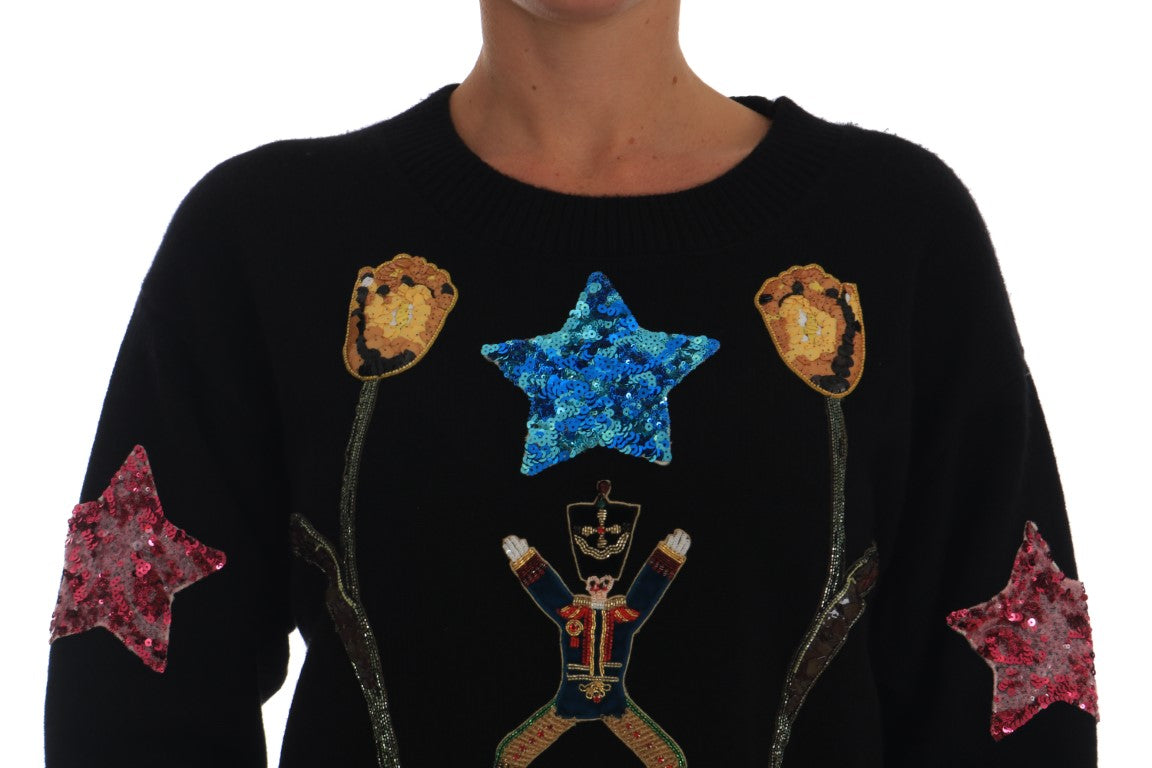 Dolce & Gabbana Fairy Tale Crystal Schwarzer Kaschmirpullover