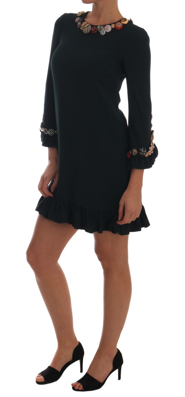 Dolce &amp; Gabbana Emerald Crystal Embellished A-line Dress