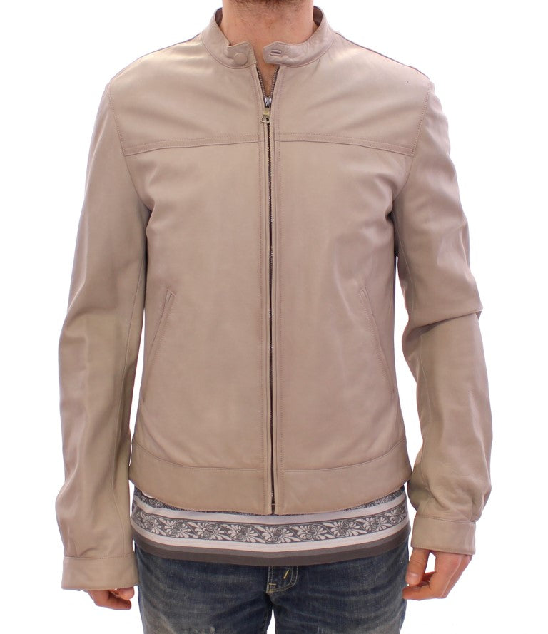 Dolce & Gabbana Beige Lederjacke Bikermantel